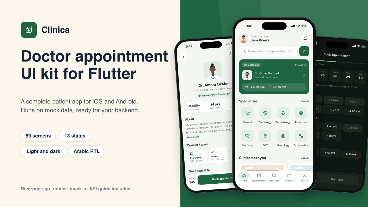 Clinica - Doctor Appointment UI Kit for Flutter preview