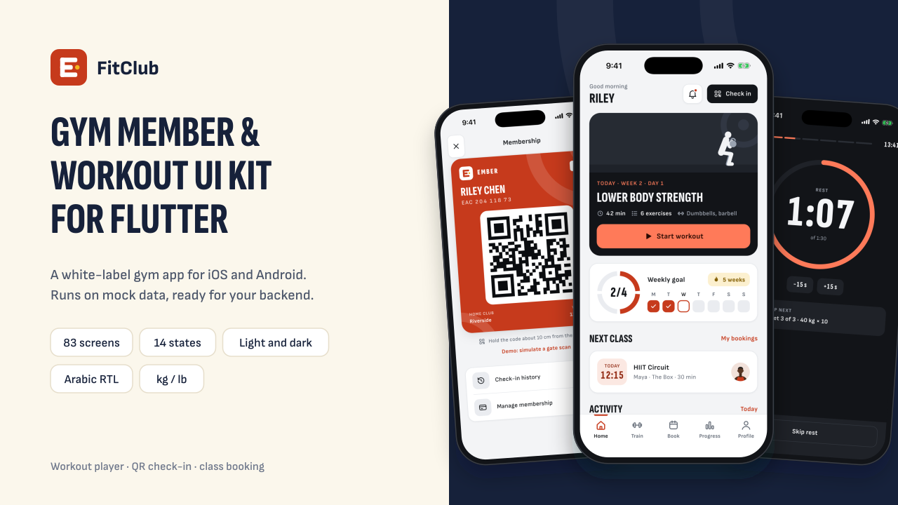 FitClub - Gym Member & Workout UI Kit for Flutter preview
