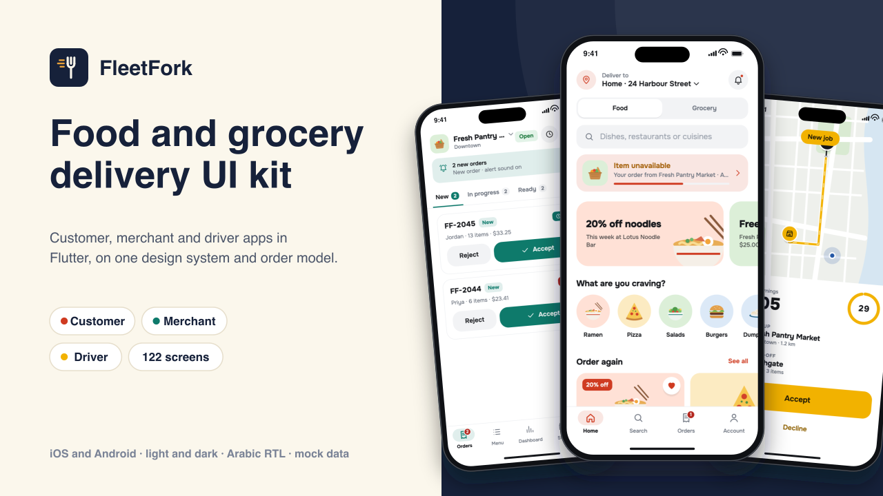 FleetFork - Food & Grocery Delivery Flutter UI Kit cover