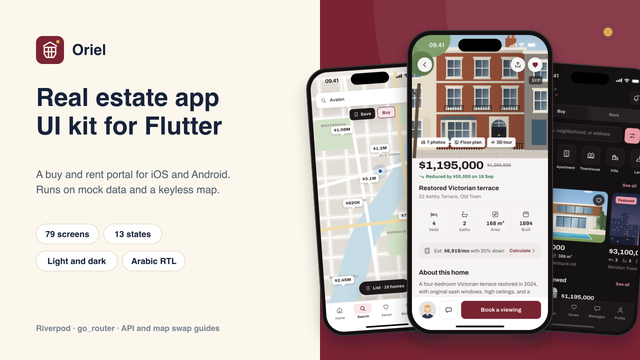 Oriel - Real Estate App UI Kit for Flutter preview